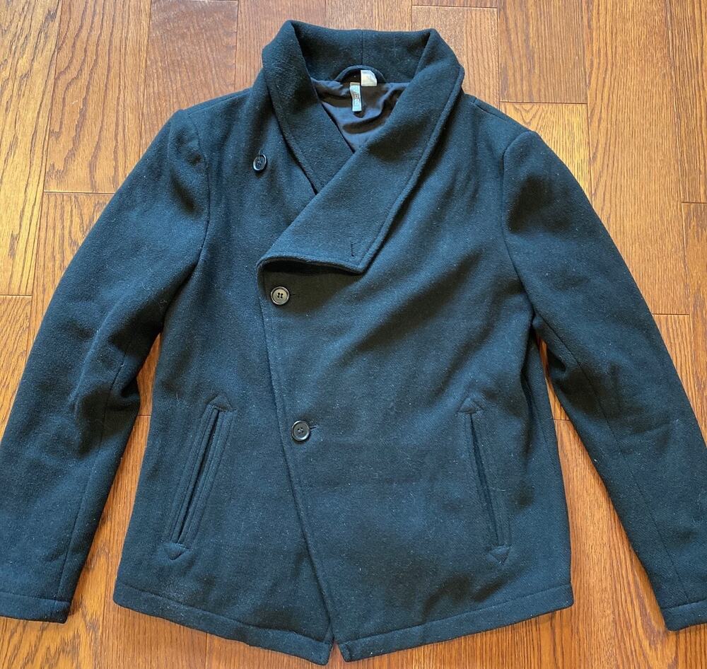 H&M Devided Women Classic Black Wool Peacoat Lightly Worn Long Sleeve Large